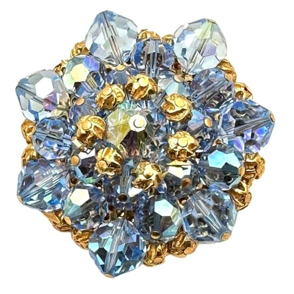 Venodme Womens Brooch Blue Crystal Gold Tone Vintage Unsigned - Picture 1 of 4
